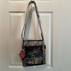LAUREL BURCH Black Canvas CATS Purse Crossbody Bag